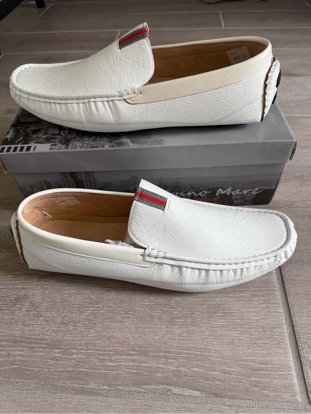 Men's White Slip-On Moccasin Loafers with Red-Green Accent